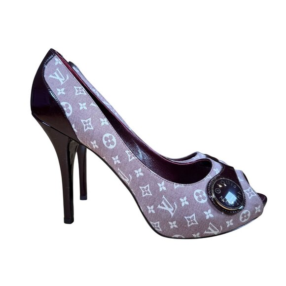 Louis Vuitton Vintage Monogram Idylle Romance Peep Toe Stiletto Heels Size 38.5 - Picture 1 of 12